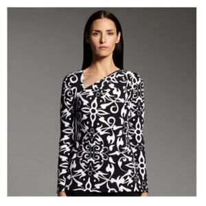 Narciso Rodriguez Black & White Printed Long Sleeve Blouse S